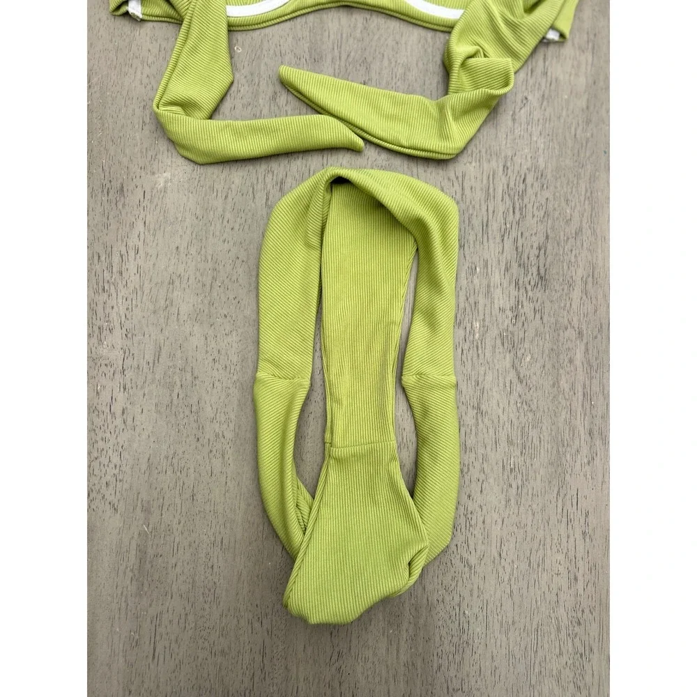 Zaful Lime Green Ribbed Underwire Bikini Set Y2K High Cut‎ Two Piece Swimsuit M